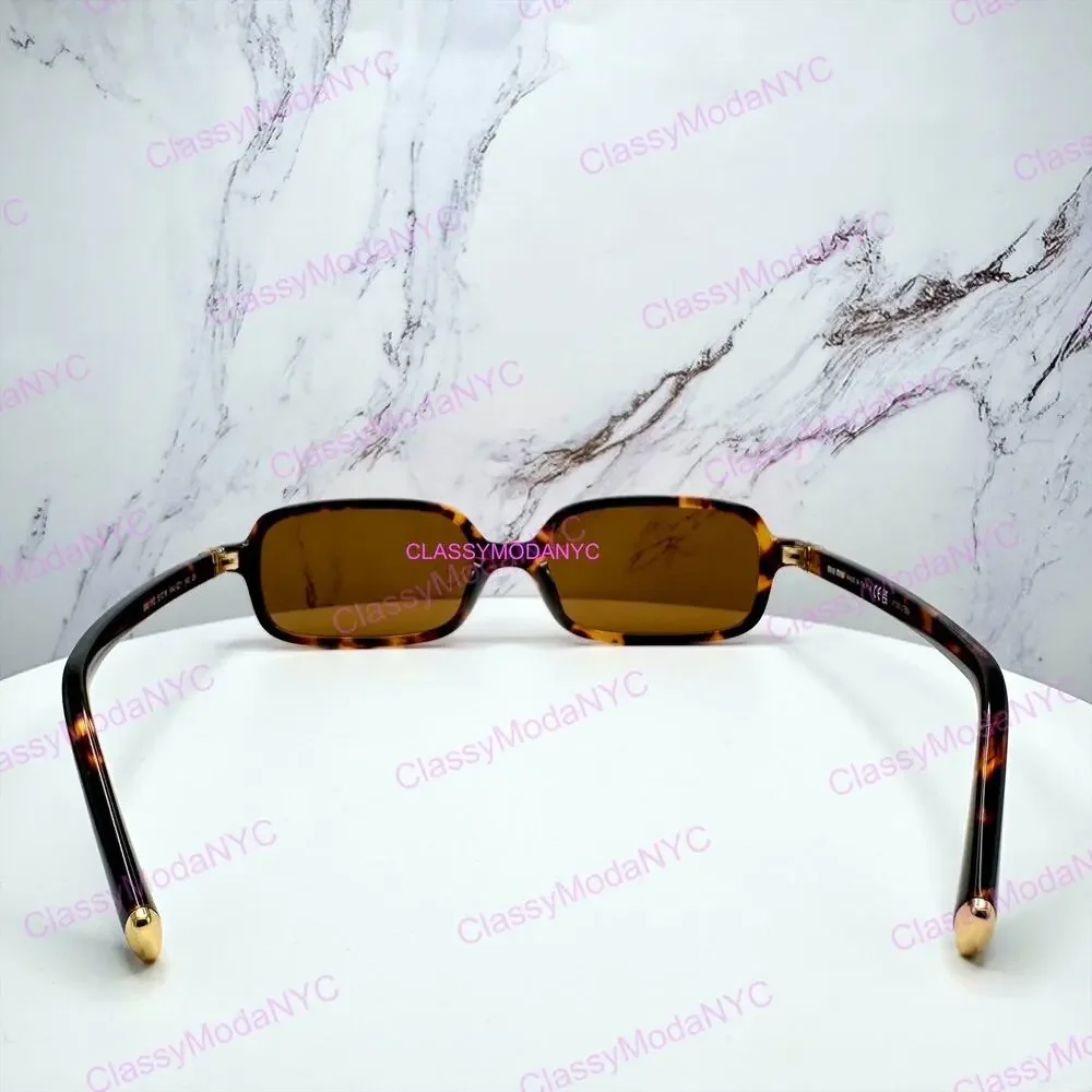 New MIU MIU Sunglasses Brown Tortoise Slim Rectangular Acetate Logo Authentic
